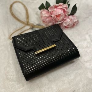 Yoki Black Gold Faux Leather Gold Chain Crossbody Bag